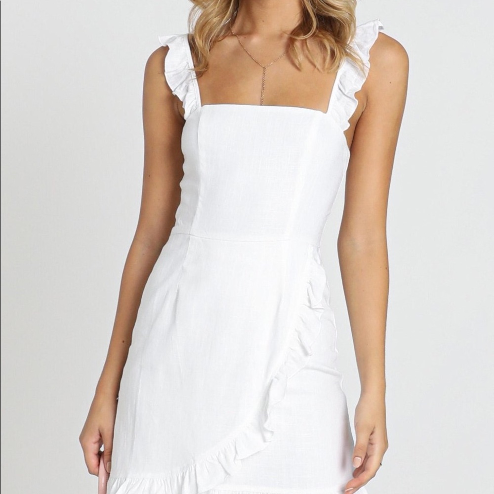 Showpo white linen plus size mini dress